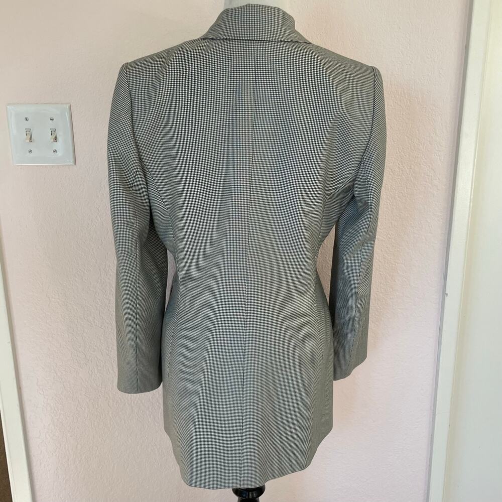Le Suit Houndstooth Blazer Coat Tailored Longline Quiet Luxury Sz 8 Y2K Office - Picture 10 of 12